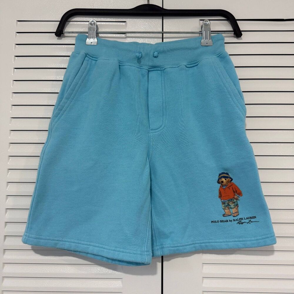 Polo Ralph Lauren Boys S 8 Blue Polo Bear Fleece Sweat Shorts Cotton Blend